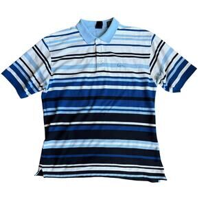 Vintage y2k Karl Kani Gold Blue Stripe Polo Shirt Mens 2XL